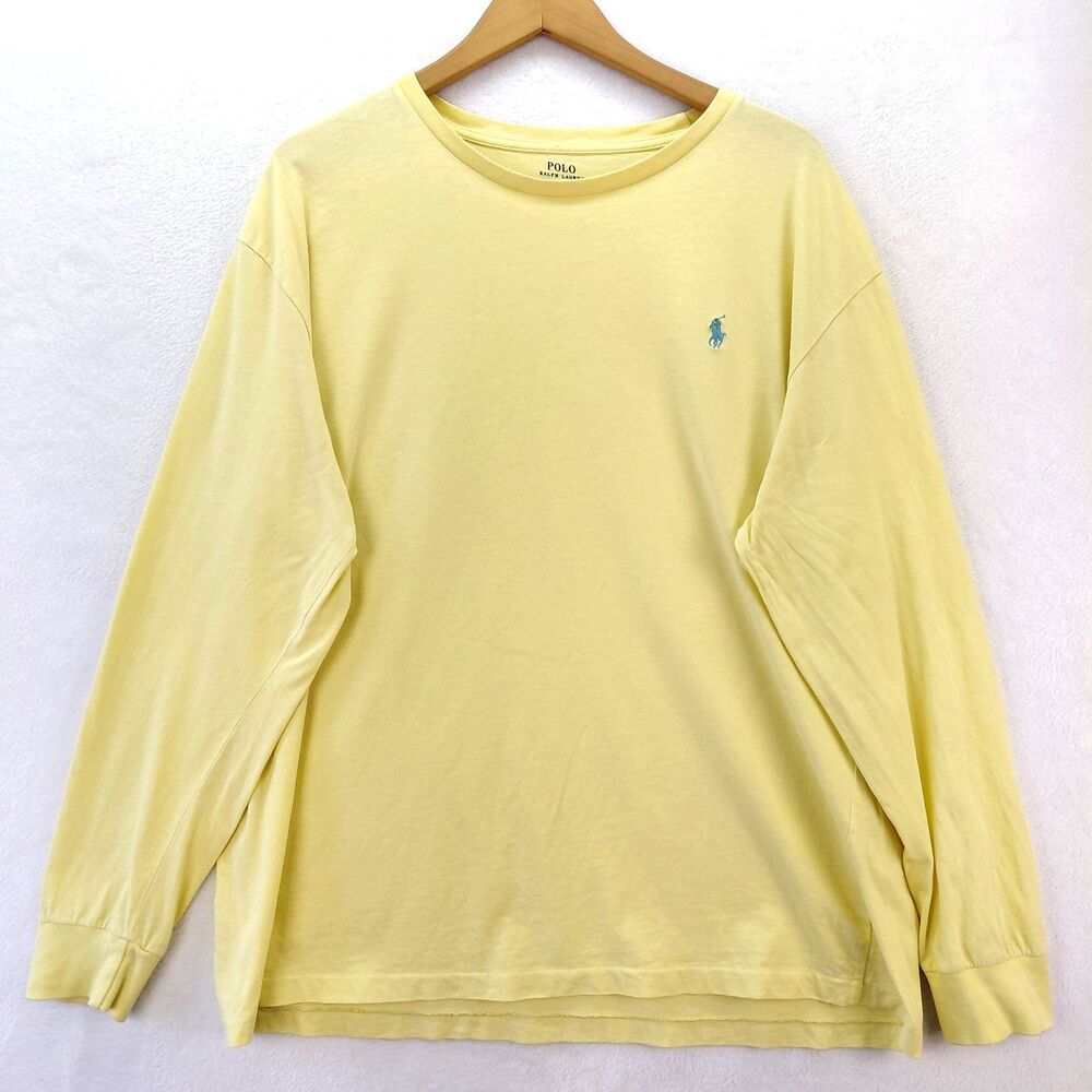 Polo Ralph Lauren Long Sleeve Shirt Mens Size XL Yellow Crew Neck Pony Logo Tee